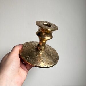 Floral Etched Solid Brass Candle Holders - Set of 2
